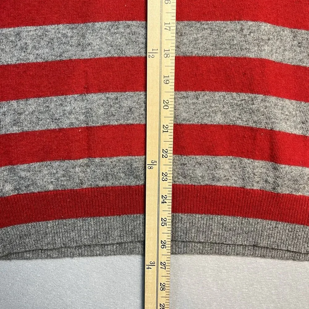 Banana Republic Sweater V-Neck Medium Red Gray Striped‎ Wool Cashmere Acedemia